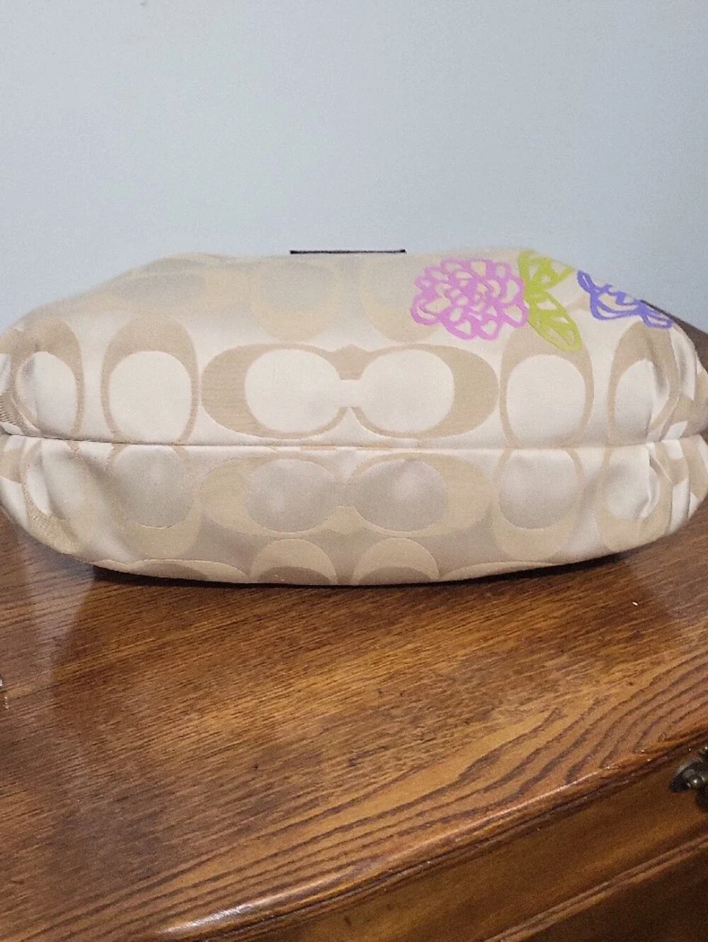 Coach Poppy Vintage Cream Signature Floral Shoulder Bag with Gold Accents